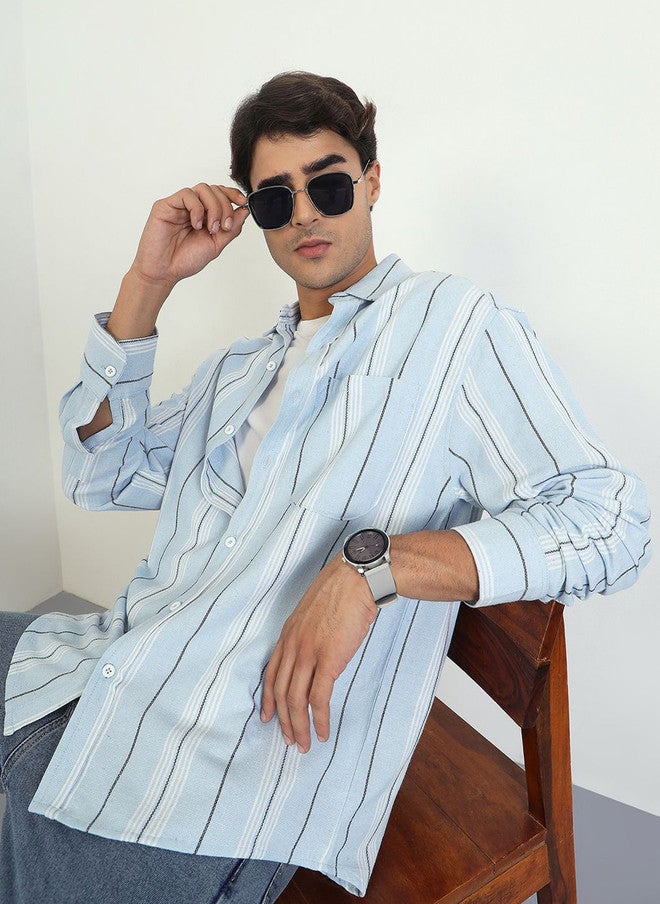 CHIMPAAANZEE Vertical Striped Long Sleeves Oversized Fit Shirt - Image 1